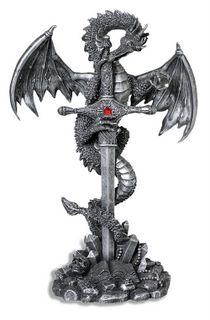 DRAGON ARGENT EPEE SOCLE